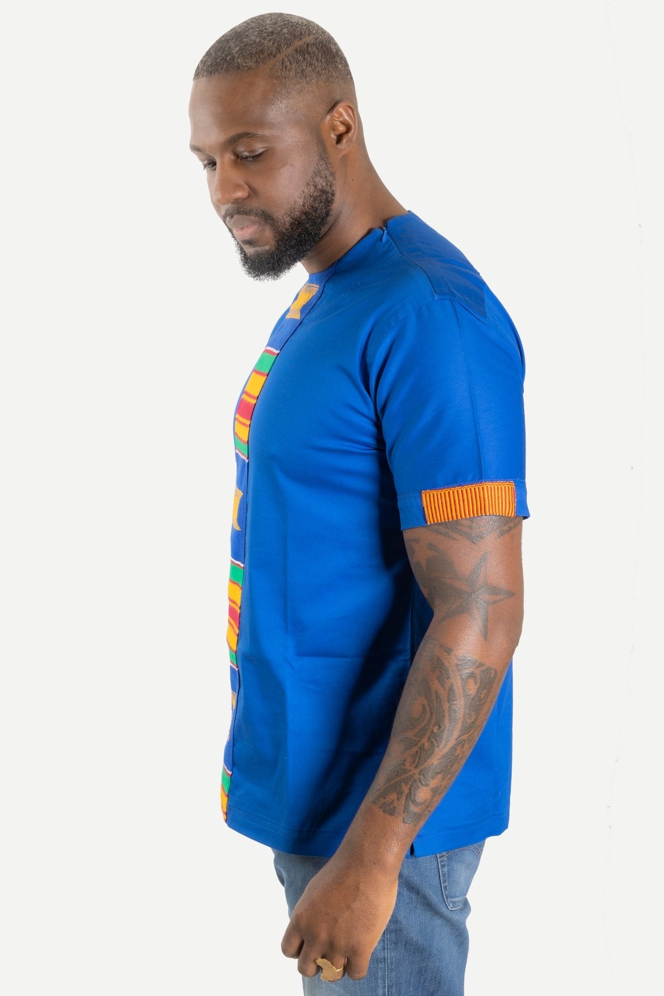 Chemise tunique en Kente Ashanti et coton (Collection Yaa) en Chemise homme artisanal africain - KaolackCreations