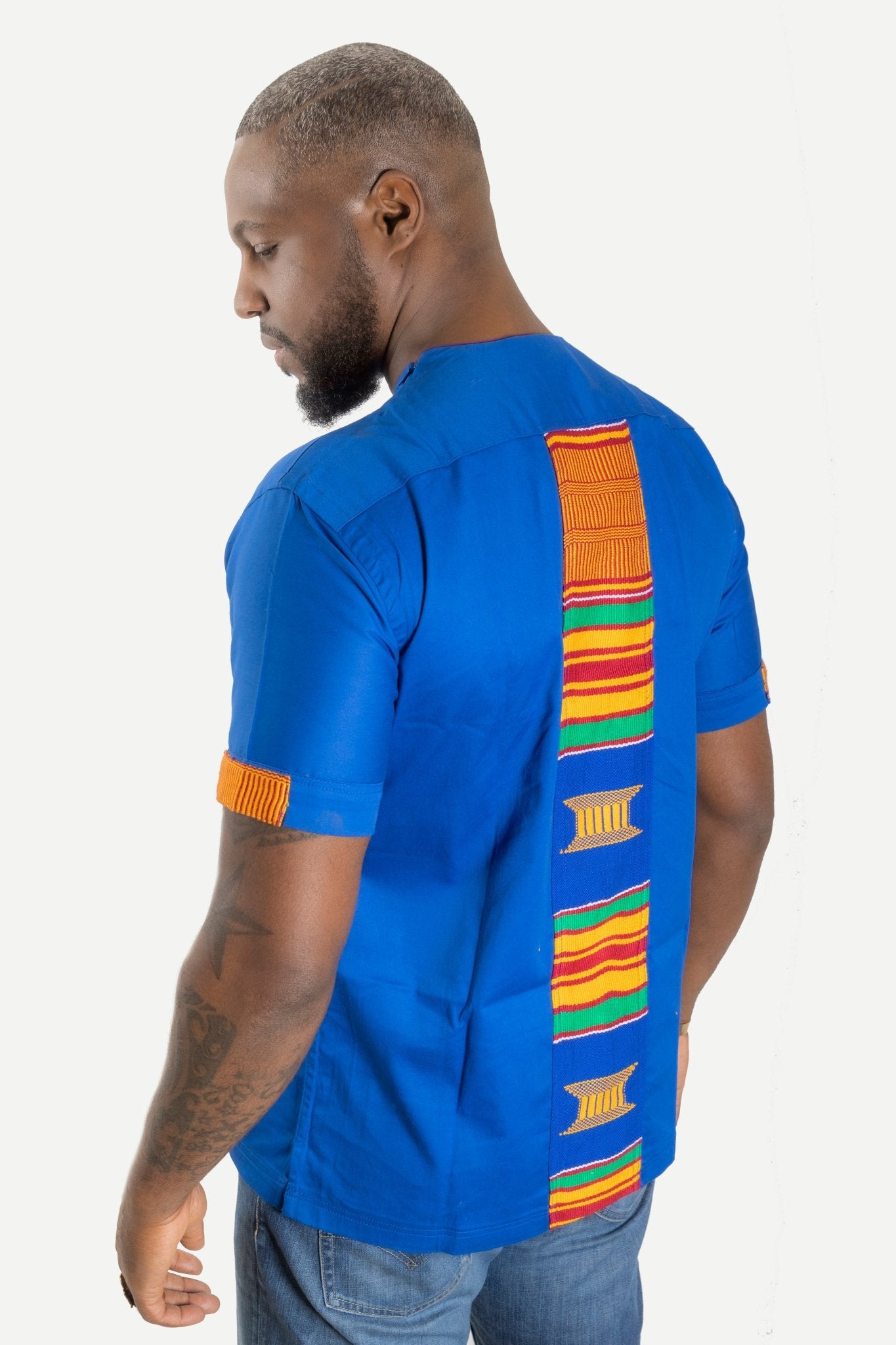 Chemise tunique en Kente Ashanti et coton (Collection Yaa) en Chemise homme artisanal africain - KaolackCreations