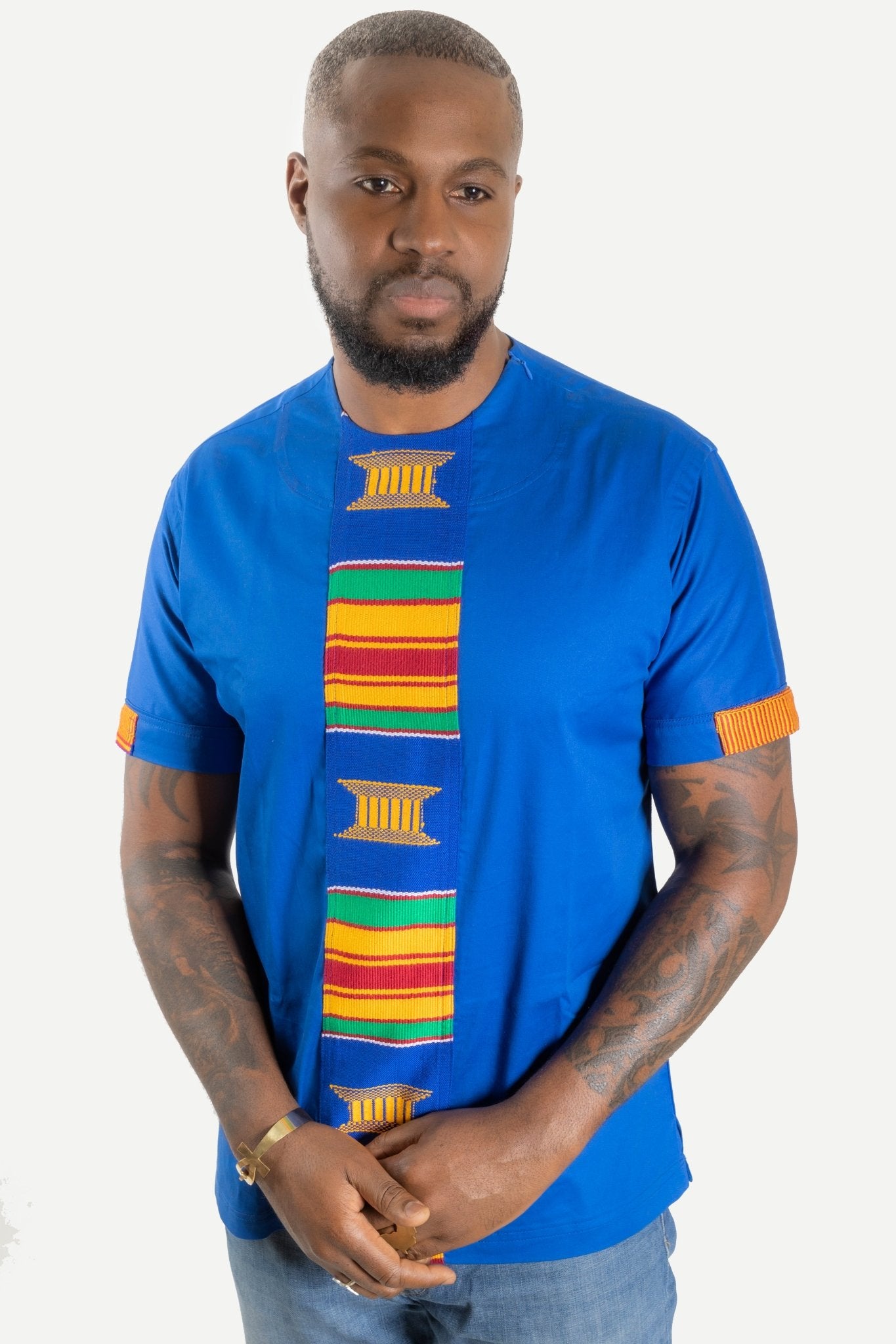 Chemise tunique en Kente Ashanti et coton (Collection Yaa) en Chemise homme artisanal africain - KaolackCreations
