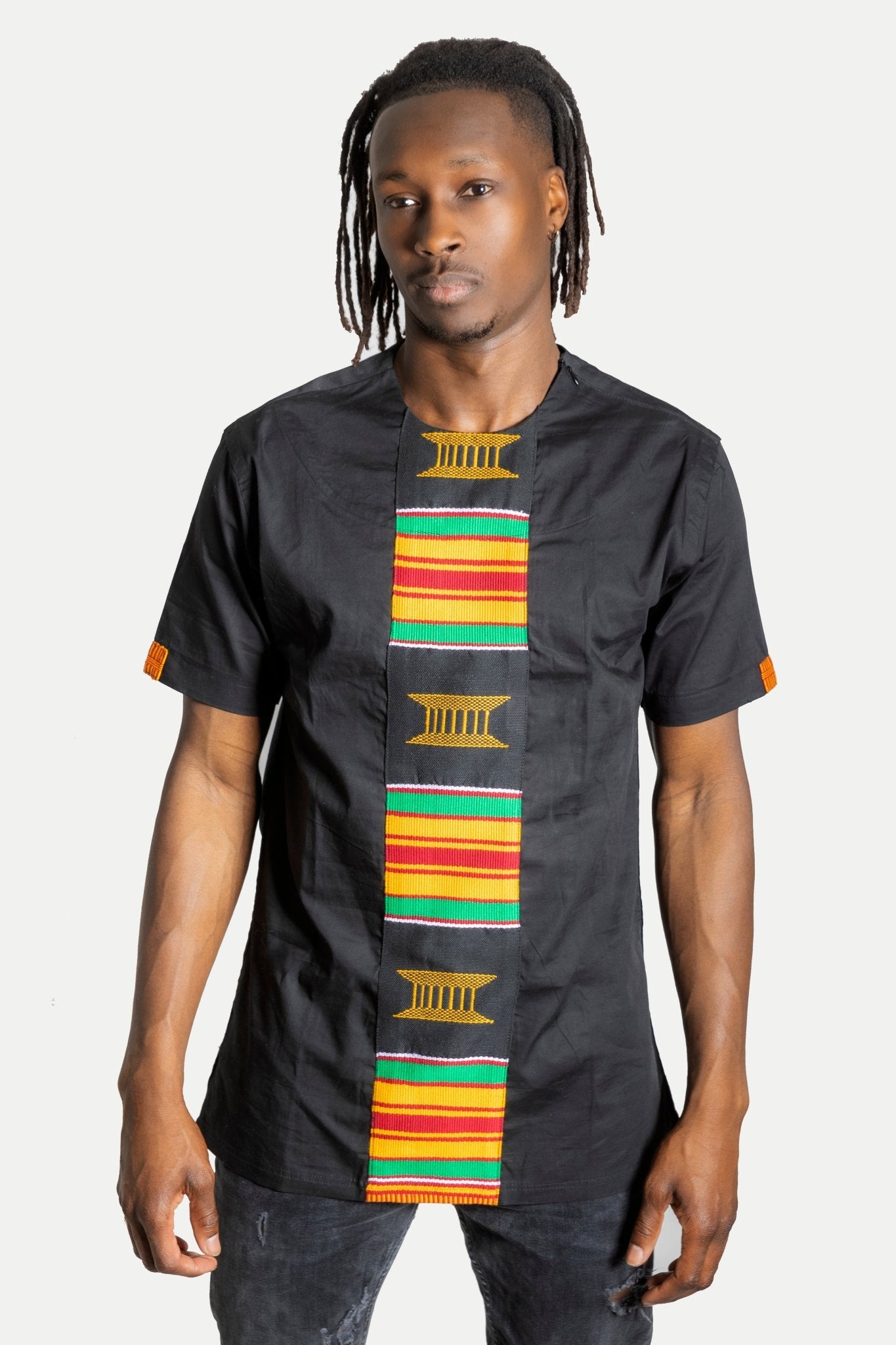 Chemise tunique en Kente Ashanti et coton (Collection Yaa) en Chemise homme artisanal africain - KaolackCreations