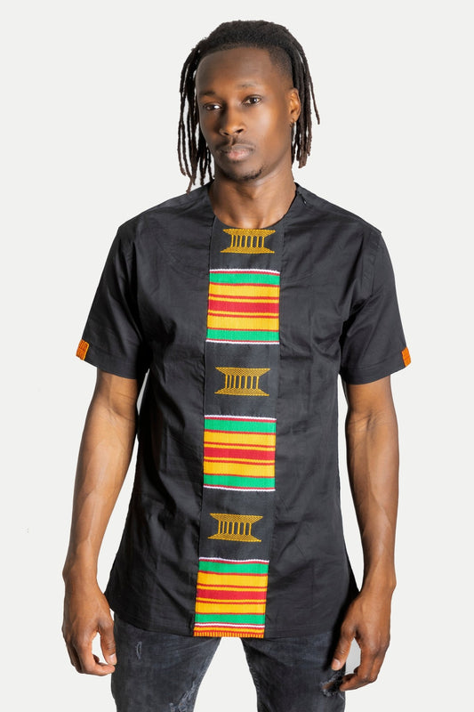 Chemise tunique en Kente Ashanti et coton (Collection Yaa) en Chemise homme artisanal africain - KaolackCreations