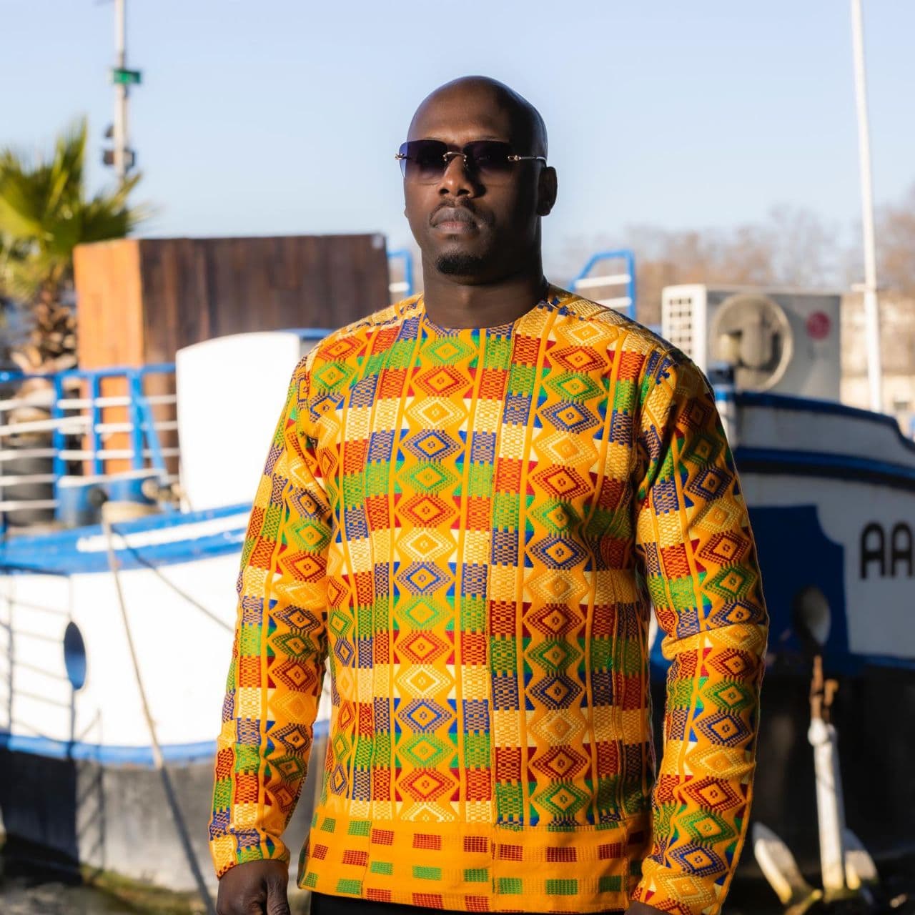 Chemise tunique en KENTE du Ghana, manches longues, multicolore en chemise homme artisanal africain - KaolackCreations