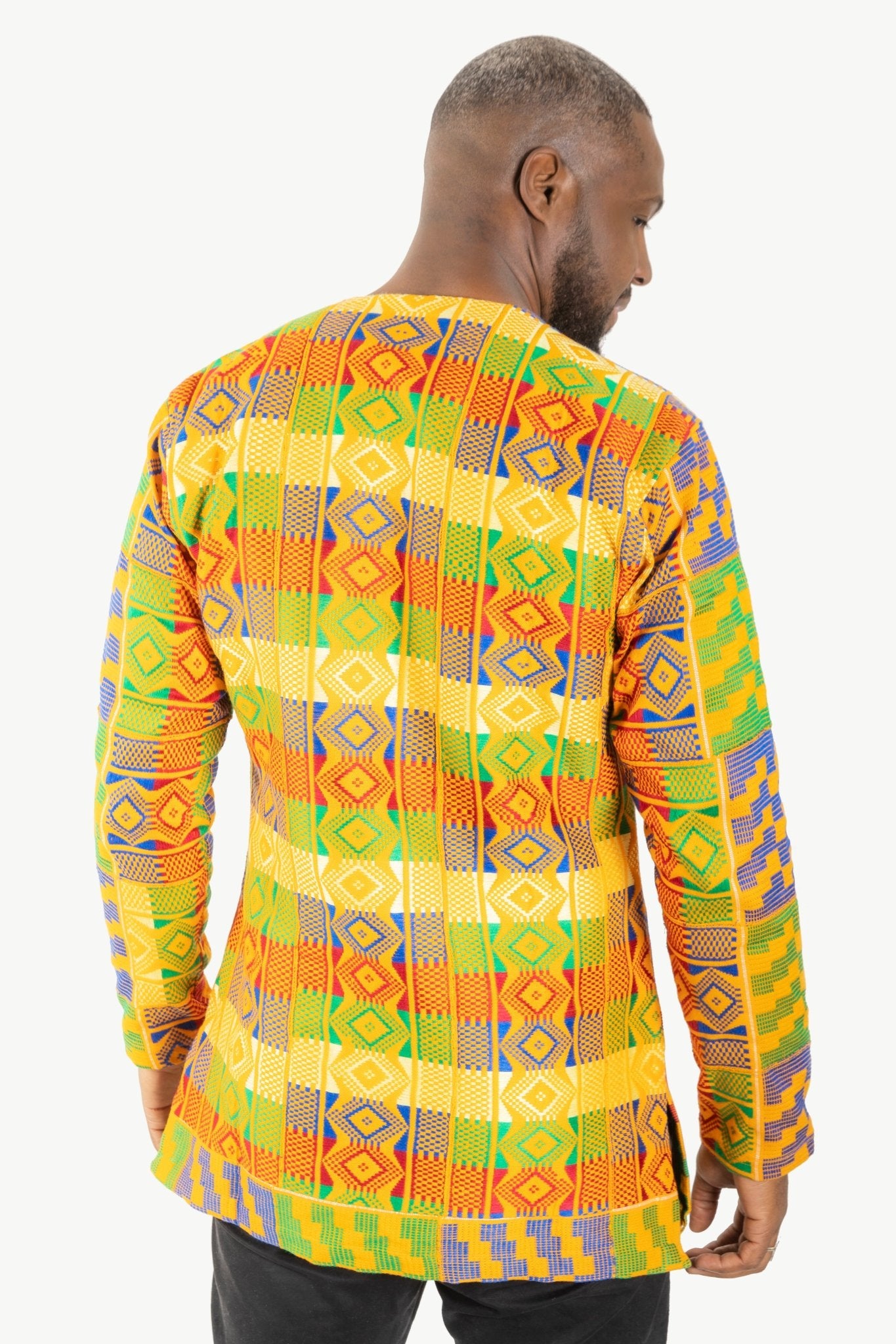 Chemise tunique en KENTE du Ghana, manches longues, multicolore en chemise homme artisanal africain - KaolackCreations
