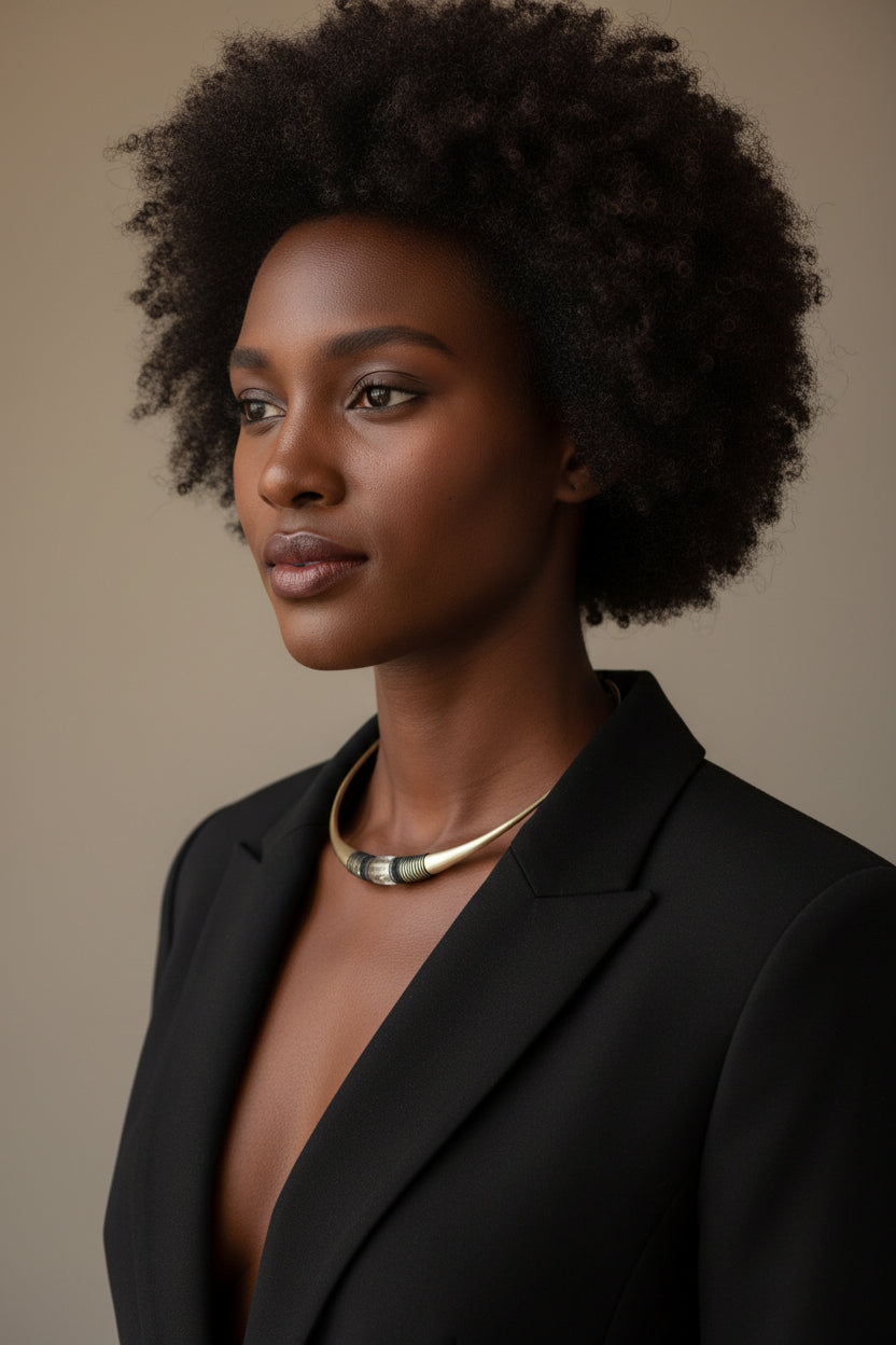 Collier Peulh Afi en bronze massif artisanal – vue principale du bijou africain Fulani