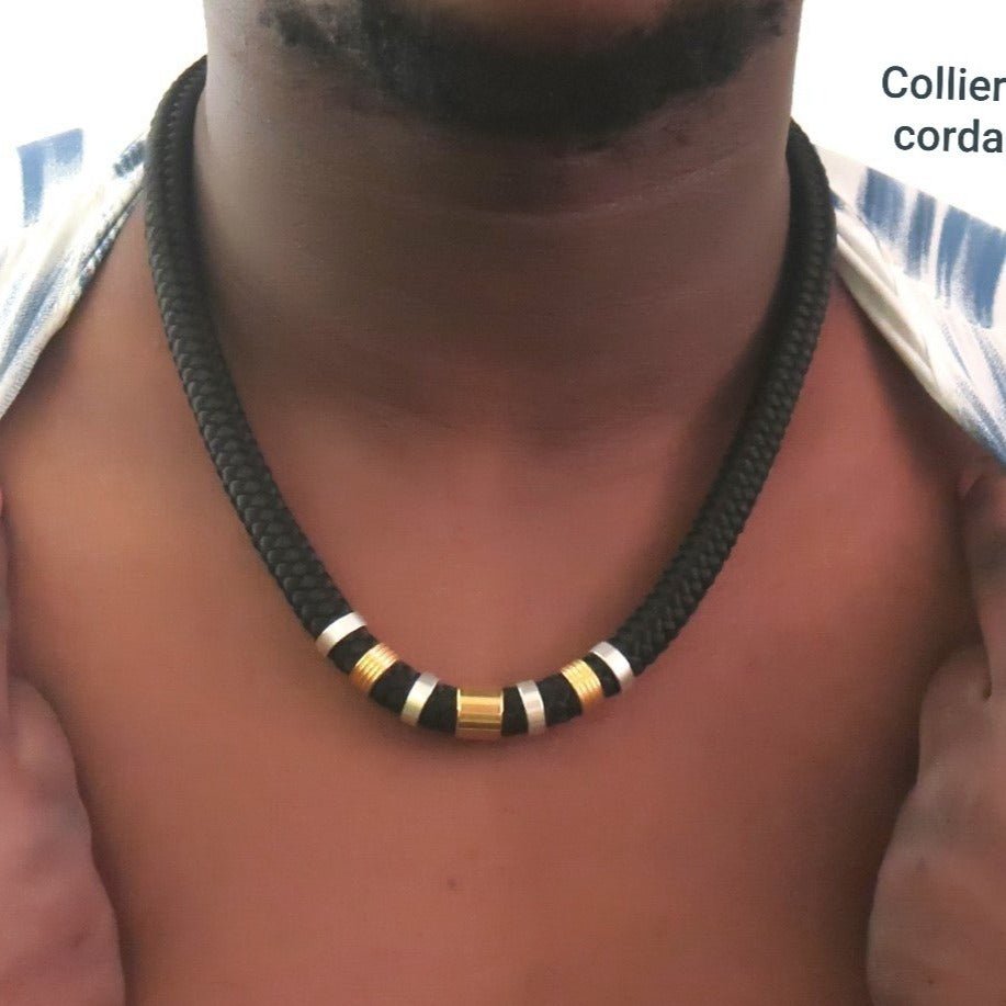 Collier Atoum Cordage et bagues repositionnables en collier homme cordage artisanal africain - KaolackCreations