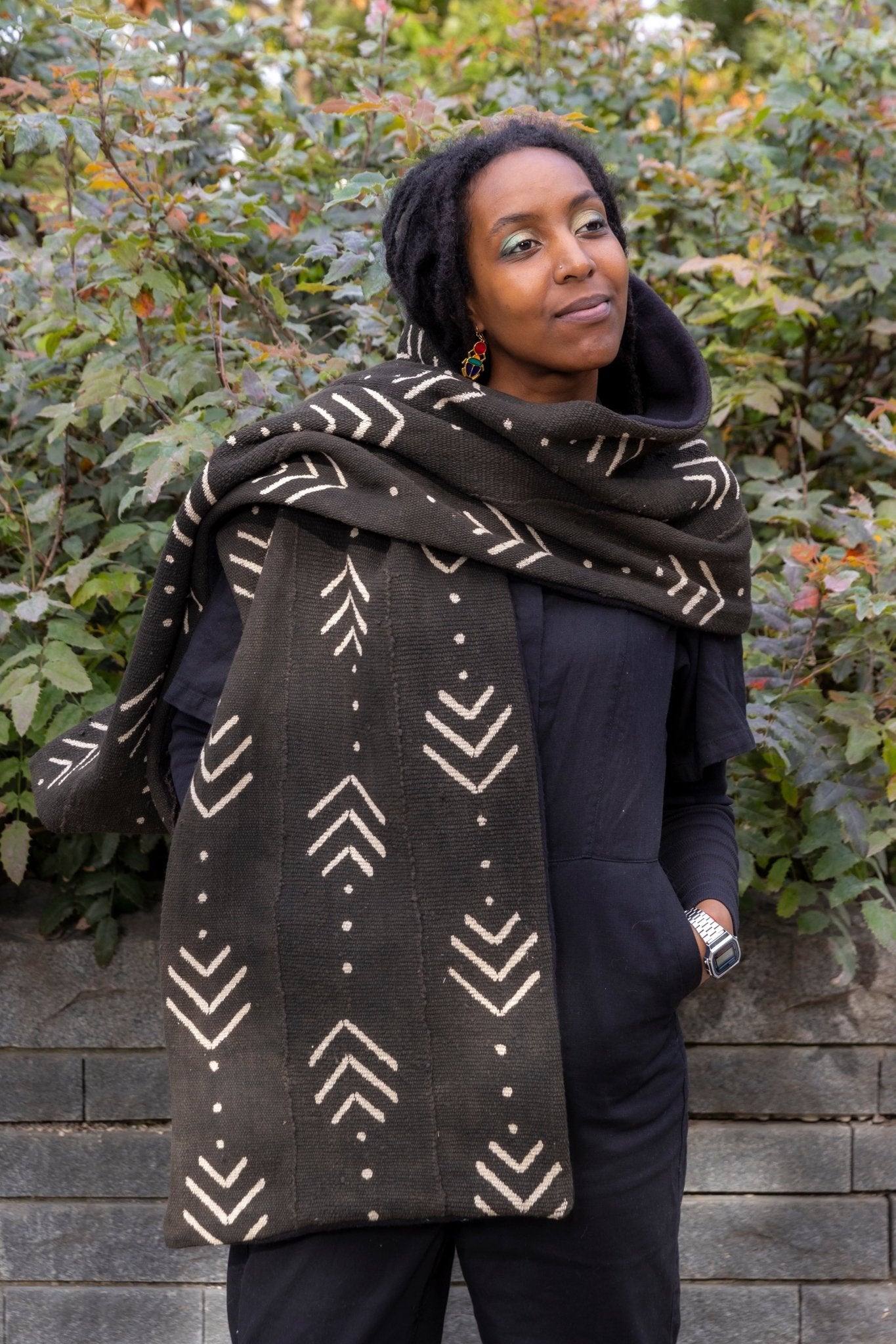 echarpe en bogolan doublée de polaire mode africaine by kaolack creations