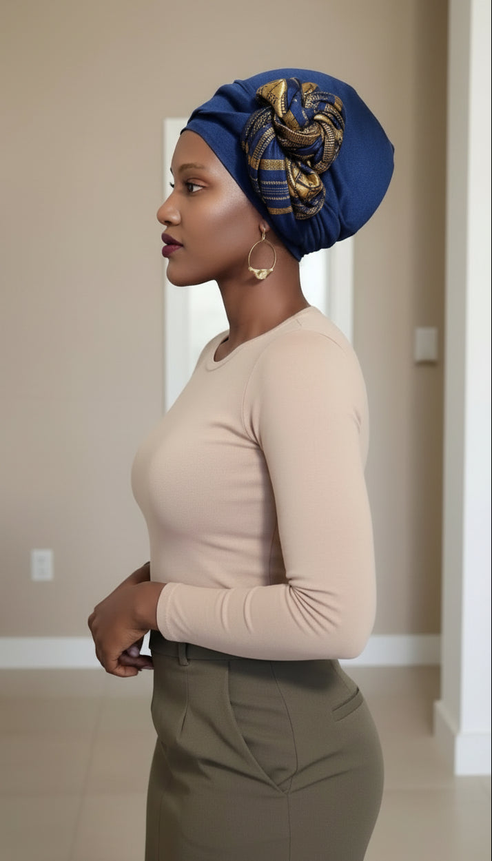 Écharpe en pagne tissé Manjak - Bleu/doré, 100% Made in Africa en echarpe Manjak artisanal africain - KaolackCreations