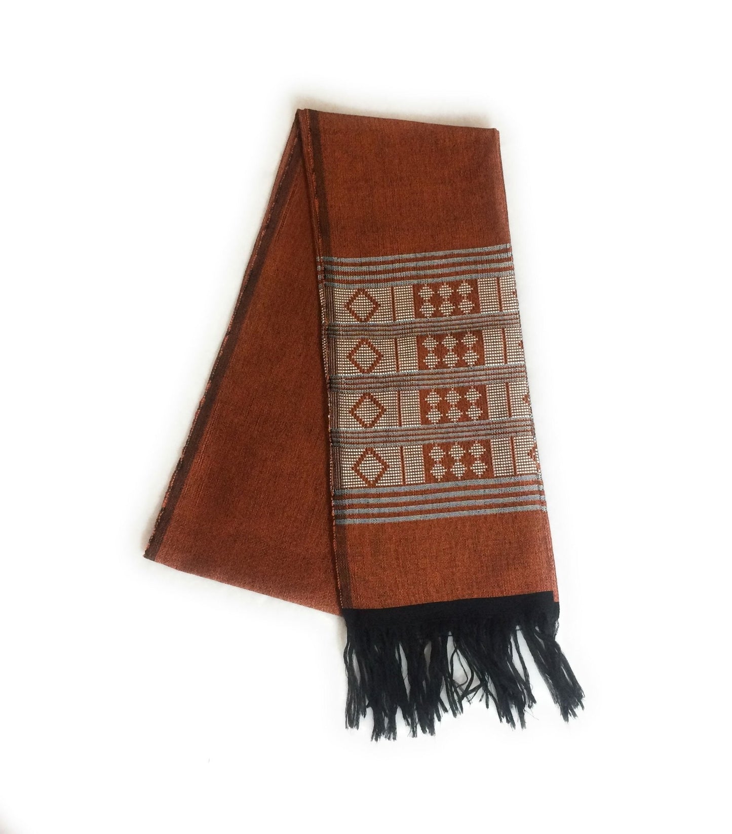 Echarpe Manjak en pagne tissé Made in Africa : orange en Echarpe pagne Manjak artisanal africain - KaolackCreations