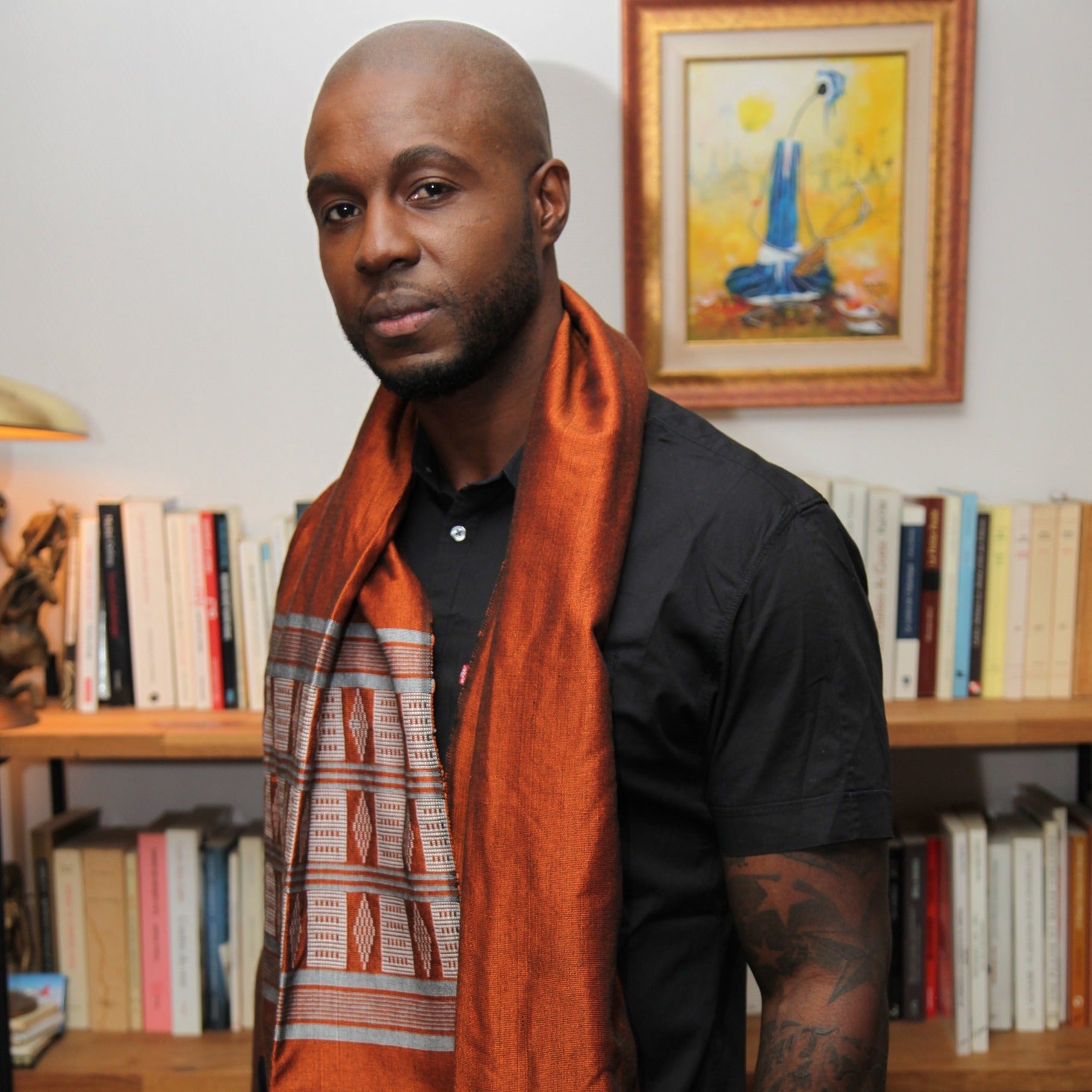 Echarpe Manjak en pagne tissé Made in Africa : orange en Echarpe pagne Manjak artisanal africain - KaolackCreations