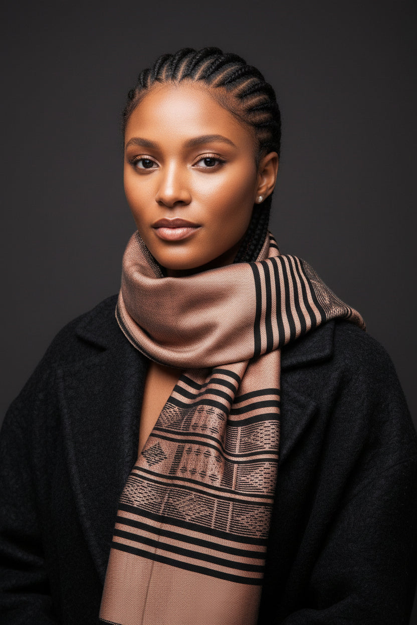 Etole, Écharpe en Véritable Pagne Manjak Tissé Saumon - Artisanat Africain de Qualité Exceptionnelle en etole pagne tissé Manjak artisanal africain - KaolackCreations