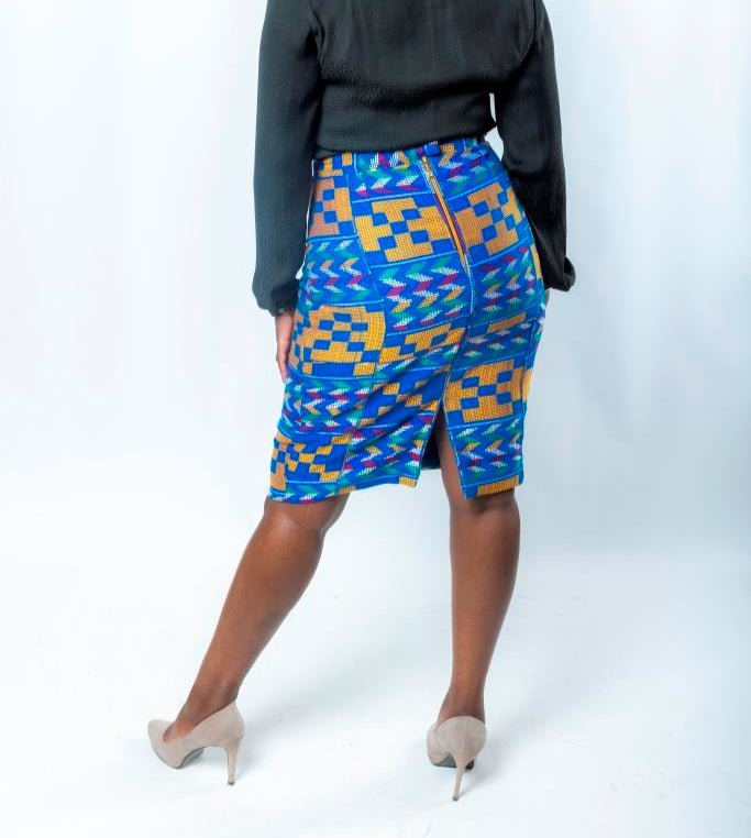 Jupe crayon taille haute Collection "Yaa" en Kente Ashanti (Ghana) en Jupe artisanal africain - KaolackCreations