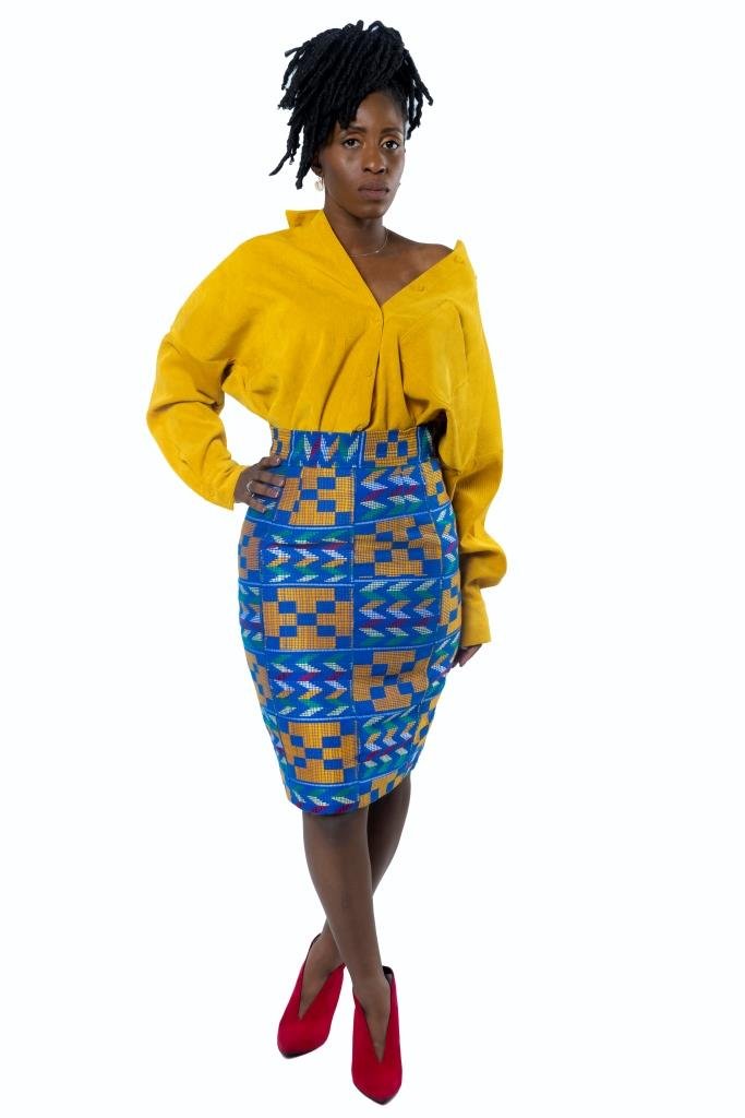 Jupe crayon taille haute Collection "Yaa" en Kente Ashanti (Ghana) en Jupe artisanal africain - KaolackCreations