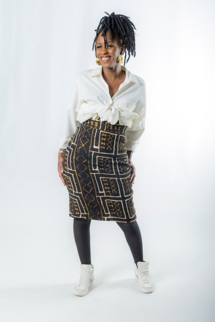 Jupe crayon taille haute "Kaarta" en bogolan marron - 100% coton tissé à la main en Jupe Bogolan crayon taille haute artisanal africain - KaolackCreations