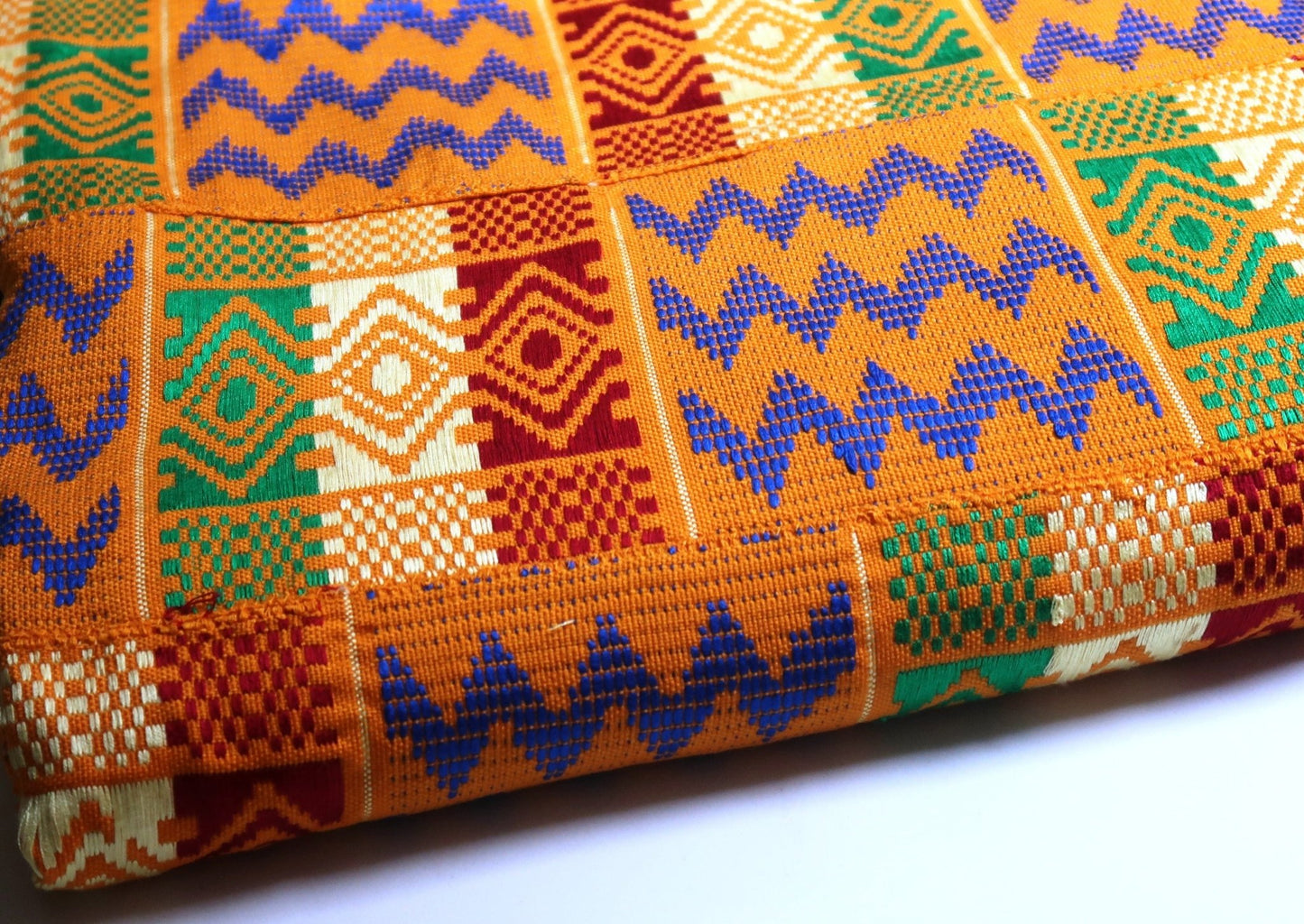 Pièce de Kente traditionnel "Yaa" tissé à la main orange (Bonwere, Ghana) en Kente ou Kita, pièce à coudre artisanal africain - KaolackCreations