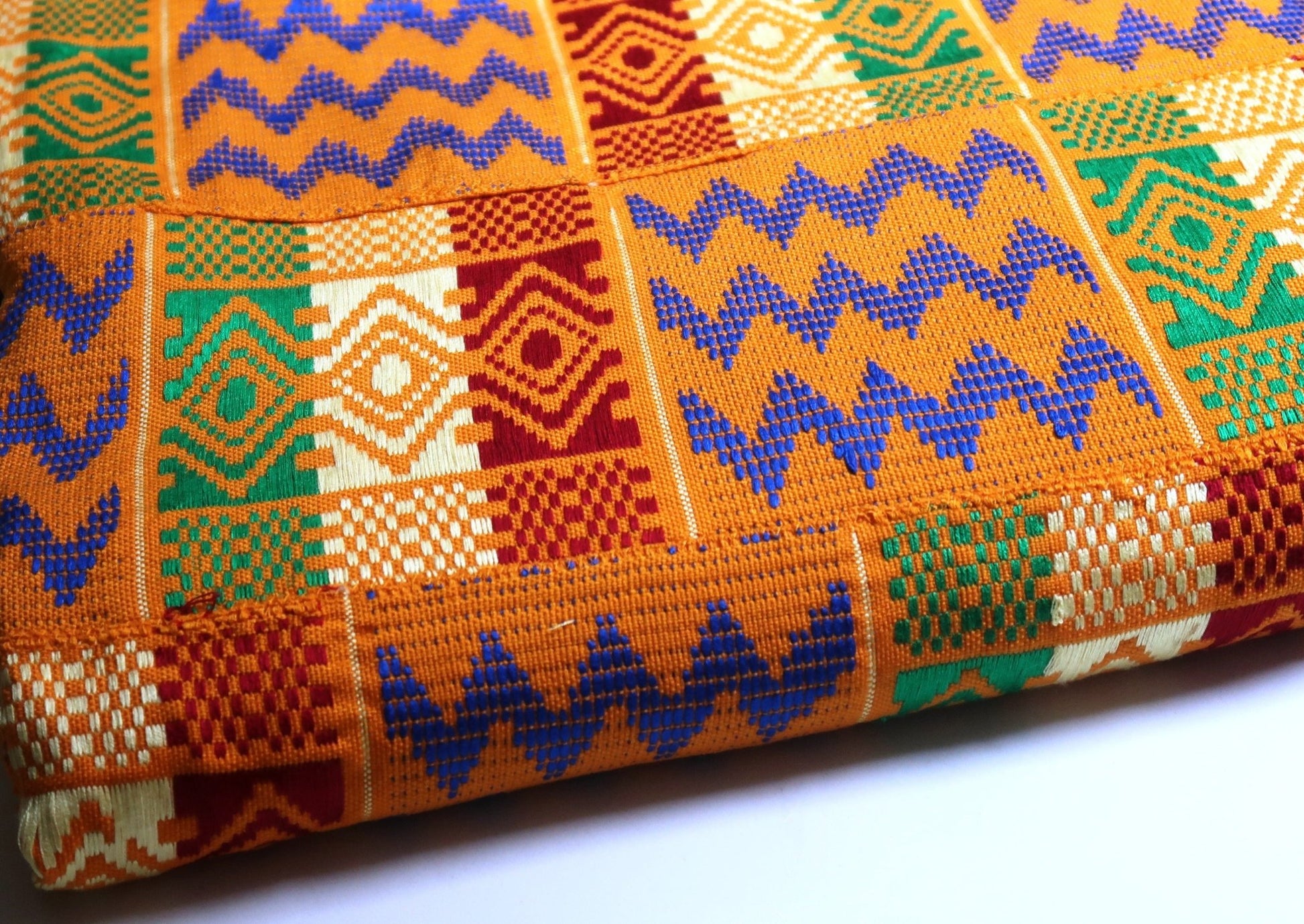 Pièce de Kente traditionnel "Yaa" tissé à la main orange (Bonwere, Ghana) en Kente ou Kita, pièce à coudre artisanal africain - KaolackCreations