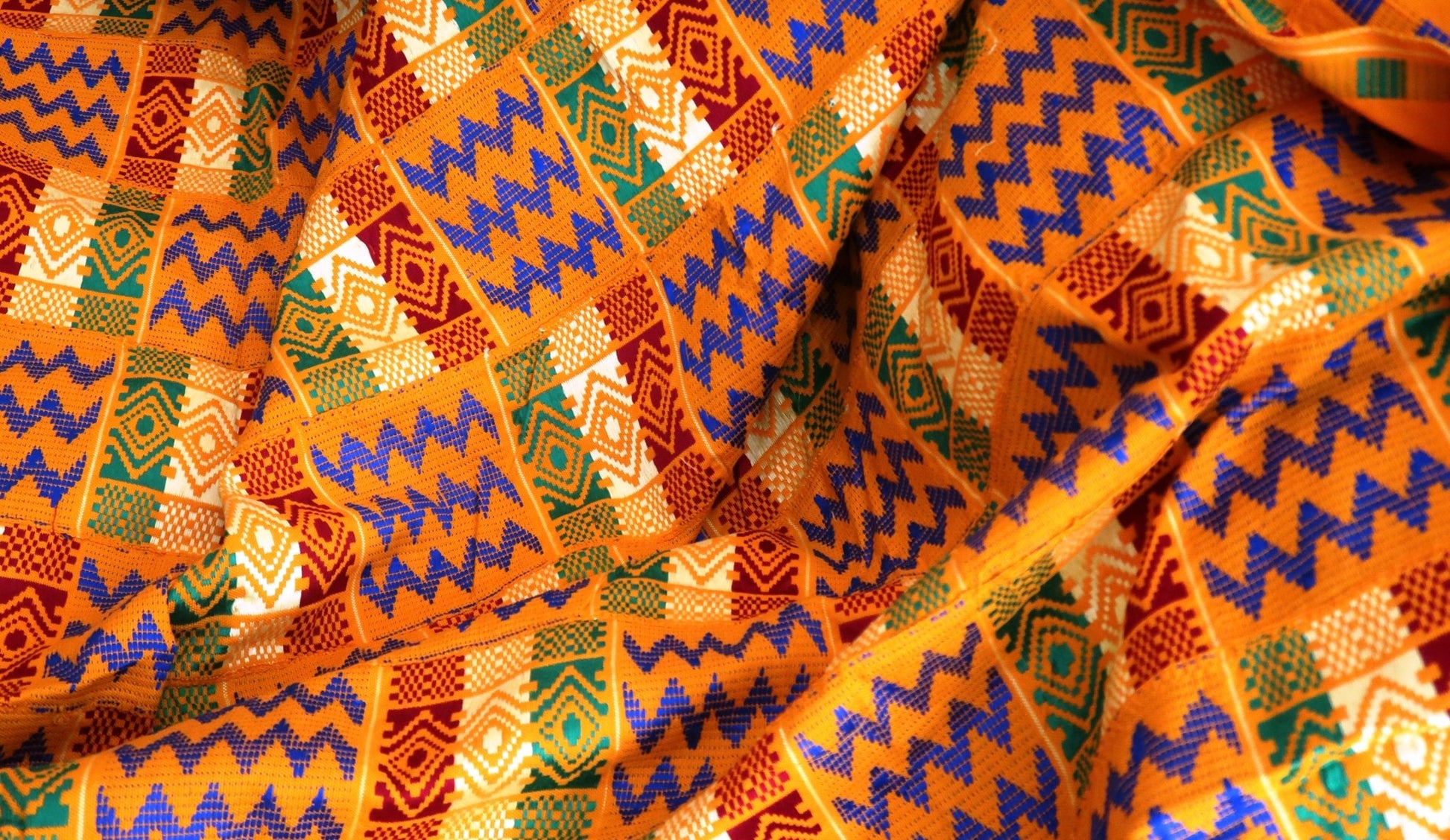 Pièce de Kente traditionnel "Yaa" tissé à la main orange (Bonwere, Ghana) en Kente ou Kita, pièce à coudre artisanal africain - KaolackCreations