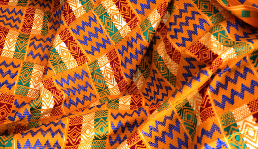 Pièce de Kente traditionnel "Yaa" tissé à la main orange (Bonwere, Ghana) en Kente ou Kita, pièce à coudre artisanal africain - KaolackCreations