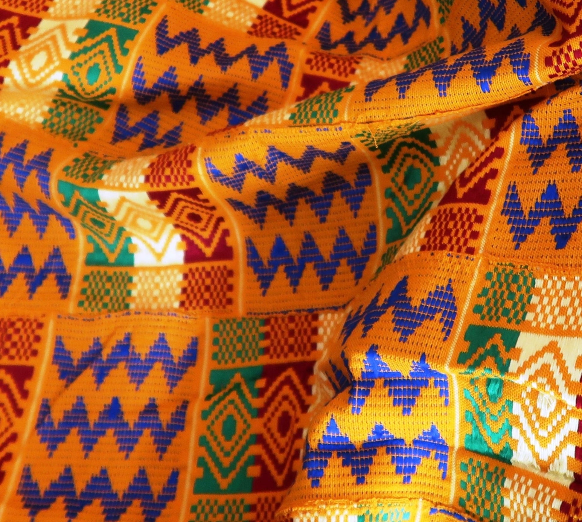Pièce de Kente traditionnel "Yaa" tissé à la main orange (Bonwere, Ghana) en Kente ou Kita, pièce à coudre artisanal africain - KaolackCreations