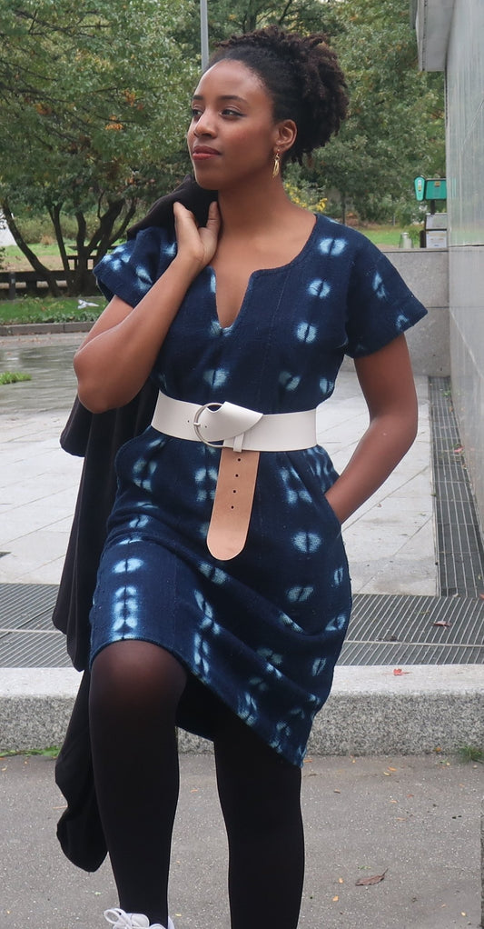 Robe droite en Galafini tissé du Mali – coton indigo artisan en robe indigo artisanal africain - KaolackCreations