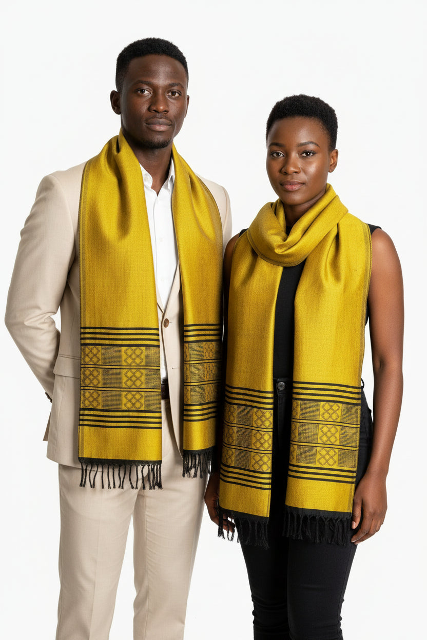 Etole en Pagne Tissé Manjak, Jaune en Etole artisanal africain - KaolackCreations