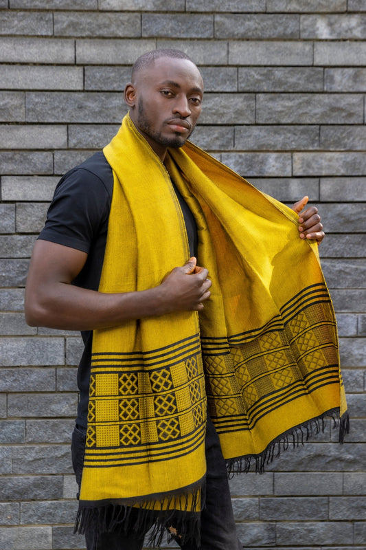 Etole en Pagne Tissé Manjak, Jaune en Etole artisanal africain - KaolackCreations