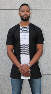 Tunique homme Kente Ewe du Ghana  et coton noir - KaolackCreations