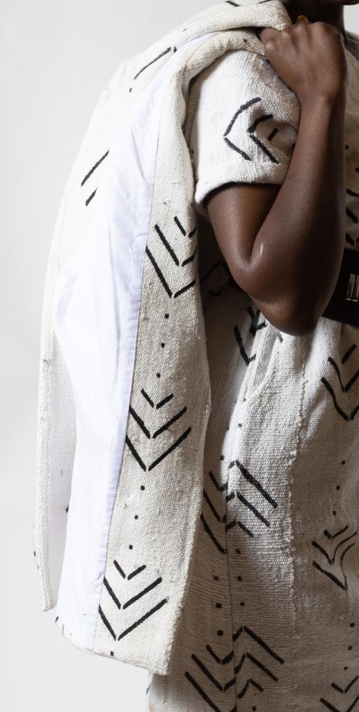 Veste blazer femme "Kaarta" en Bogolan tissé du Mali en veste femme bogolan artisanal africain - KaolackCreations