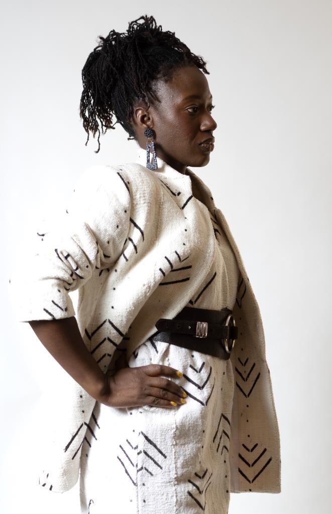 Veste blazer femme "Kaarta" en Bogolan tissé du Mali en veste femme bogolan artisanal africain - KaolackCreations