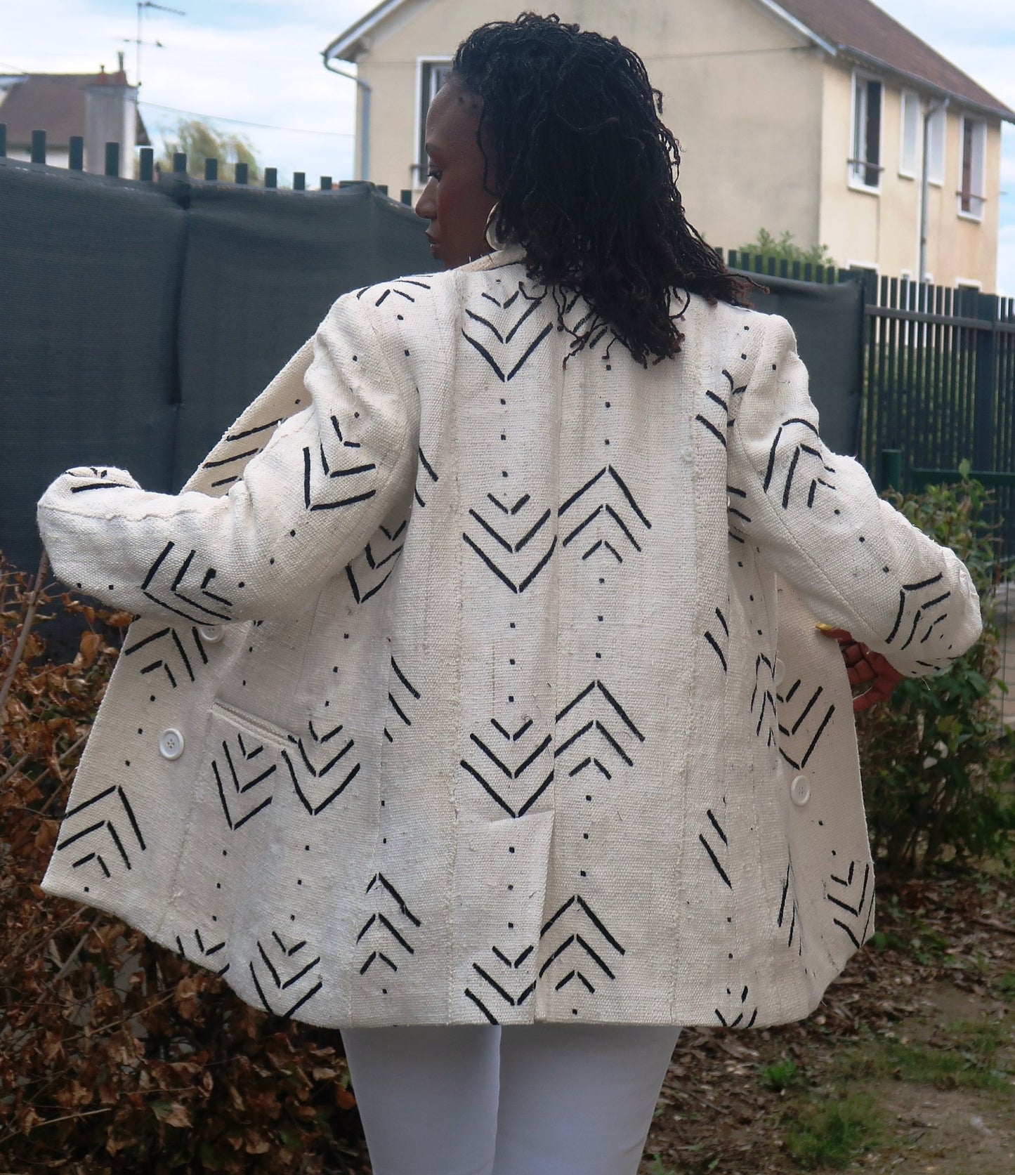 Veste blazer femme "Kaarta" en Bogolan tissé du Mali en veste femme bogolan artisanal africain - KaolackCreations