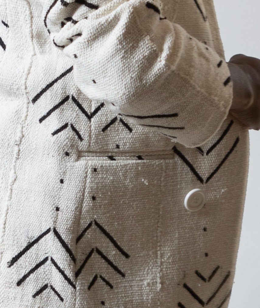 Veste blazer femme "Kaarta" en Bogolan tissé du Mali en veste femme bogolan artisanal africain - KaolackCreations