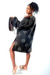 Veste Kimono "Kaarta" en Bogolan noir du Mali